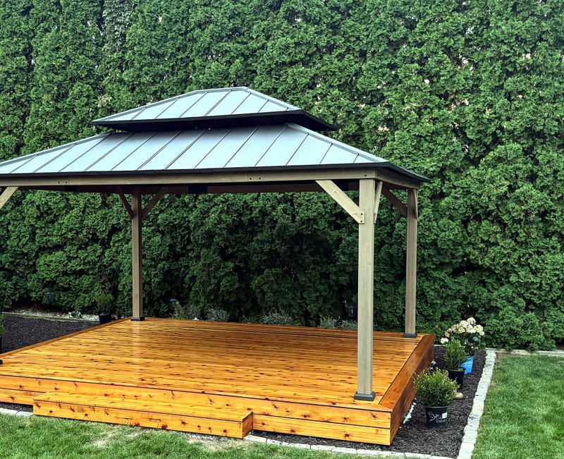 Custom cedar deck built to fit a gazebo kit — Lyon St Woodworking
